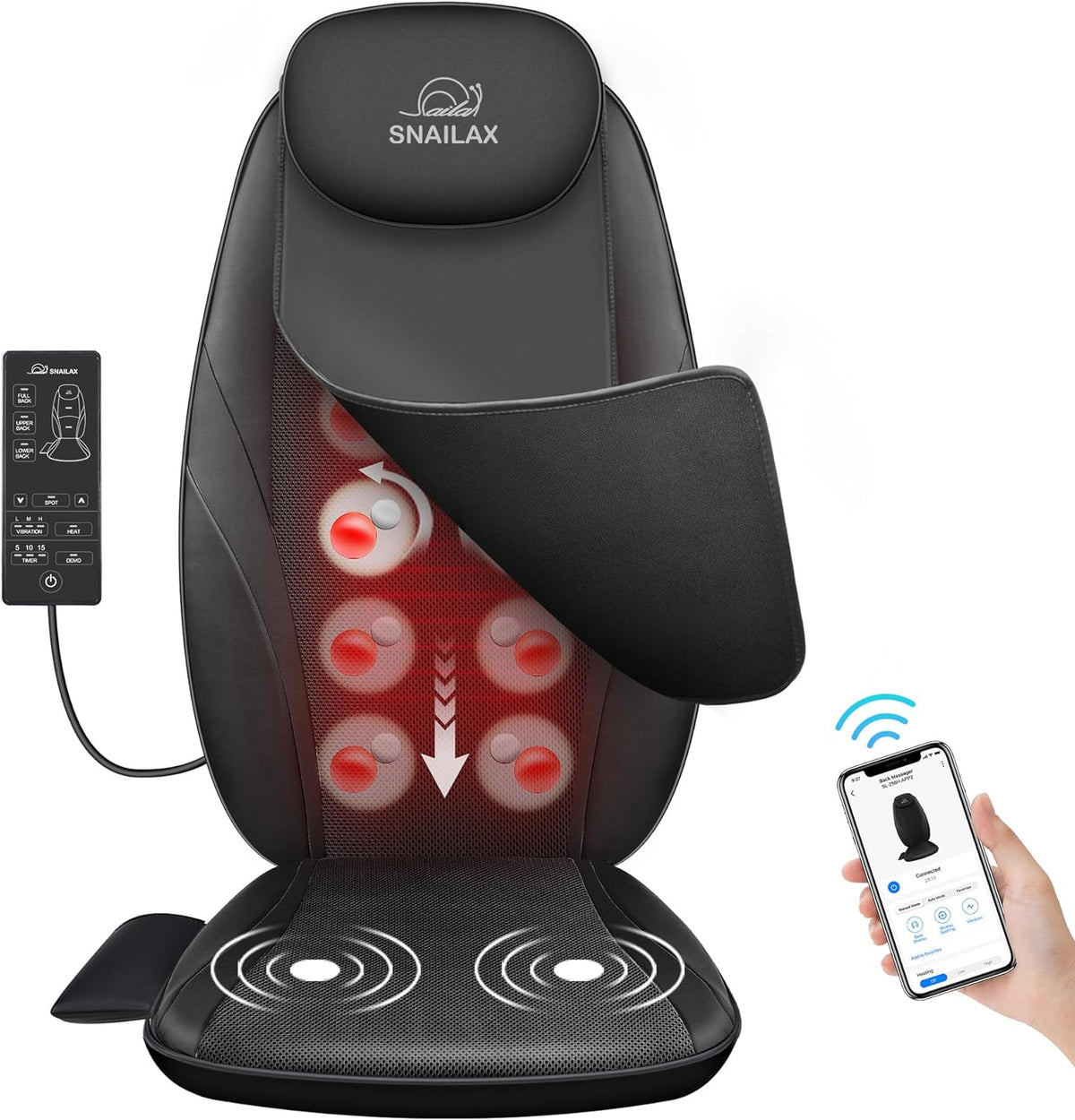 2026 2025 Coussin de Massage Shiatsu Snailax avec Chaleur – Coussin de Fauteuil Massant pour Dos, Massage Kneading pour Maison et Bureau