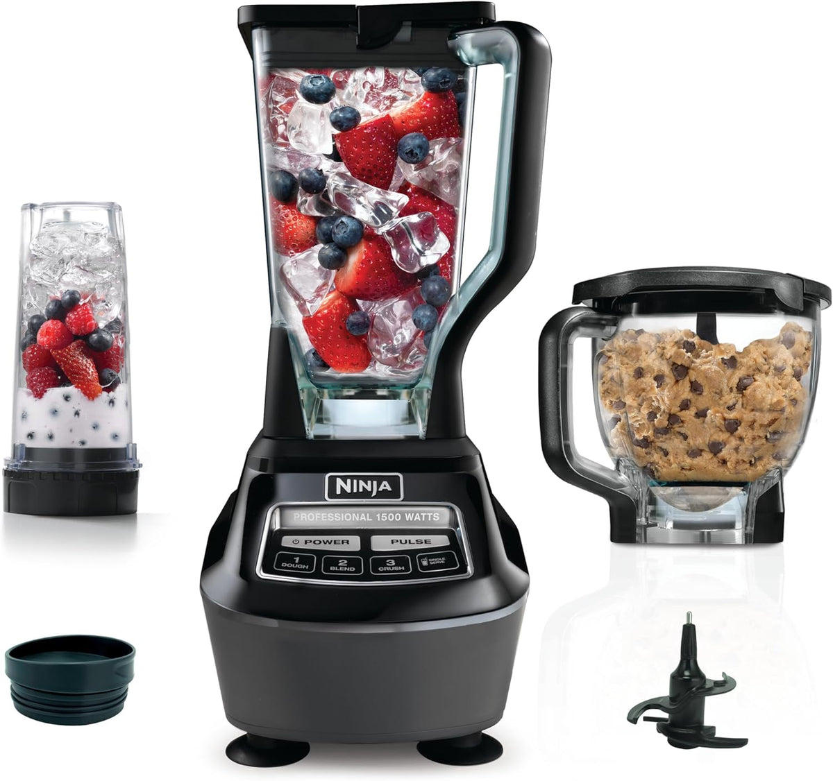 2026 2025 Ninja Mega Kitchen System, 1500W, Blender XL 72 oz et Robot Culinaire 8 Tasses avec (2) Gobelets To-Go 16 oz, Technologie Total Crushing - Smoothies, Glace Pilée, Purées, Pâte & Plus, Noir, BL770