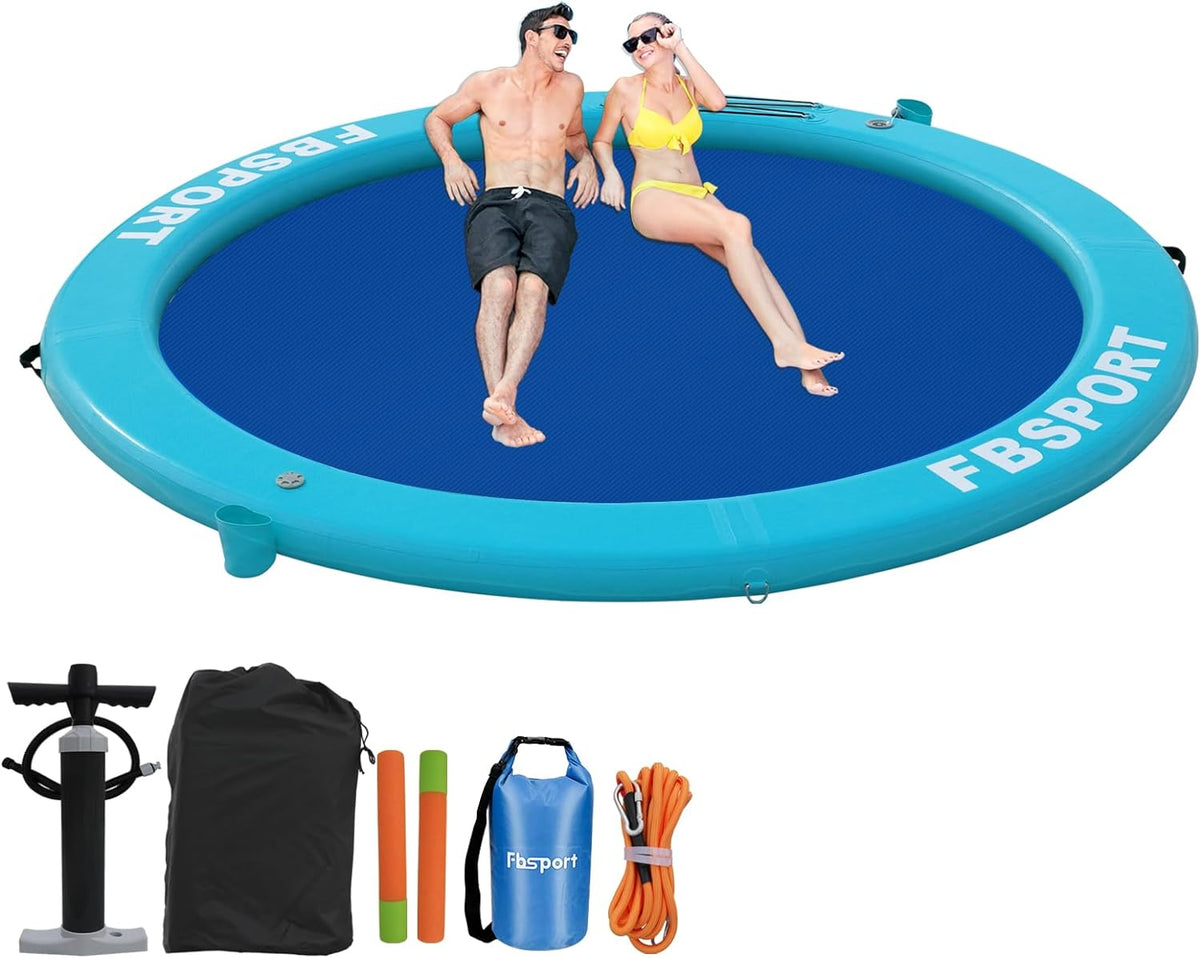 2026 Aufblasbares Dock, schwimmende Plattform, 2,44 m aufblasbares Wasserhängematten-Schwimmdeck für See mit Getränkehalter, runder Schwimmring, Schwimmfloß, Liegeinsel, Plattformpolster