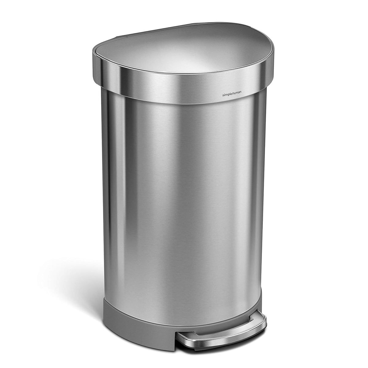 2026 2025 Simplehuman Poubelle de Cuisine Semi-Ronde à Ouverture au Pied 60 Litres avec Couvercle à Fermeture Douce, Acier Inoxydable Brossé