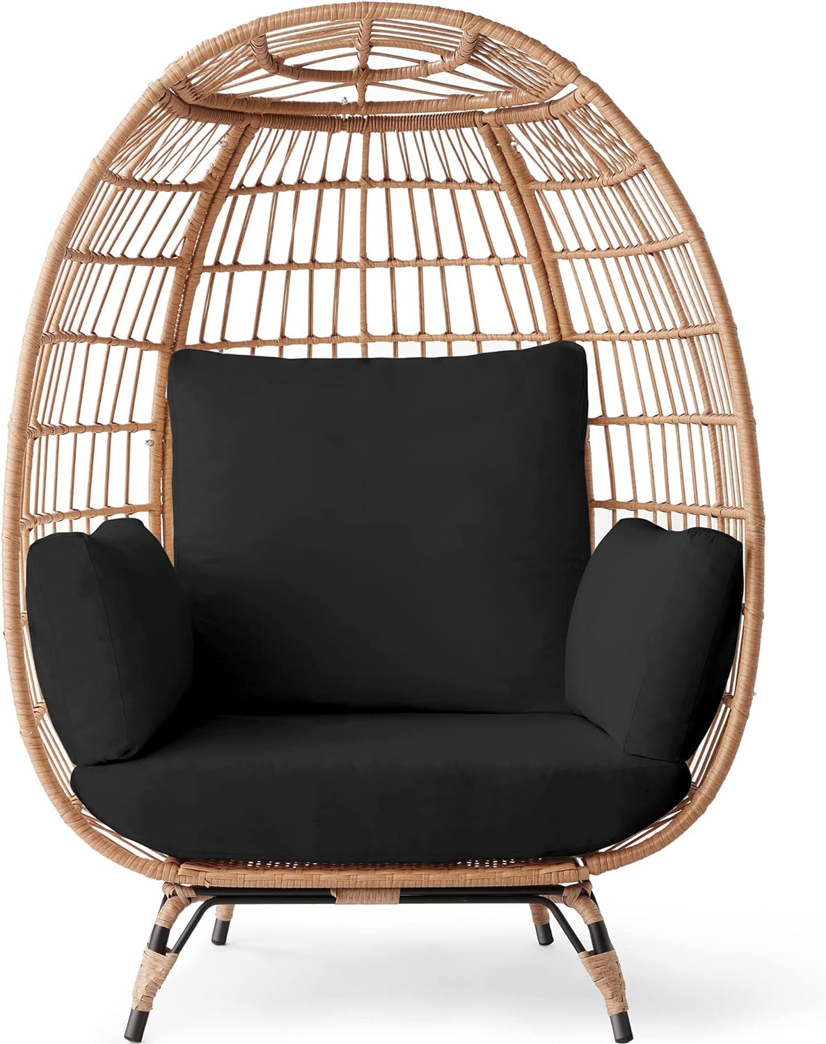2026 Best Choice Products Korbsessel „Eierstuhl“, übergroße Liege für drinnen und draußen für Terrasse, Garten, Wohnzimmer mit 4 Kissen, Stahlrahmen, 200 kg Tragkraft, Elfenbein