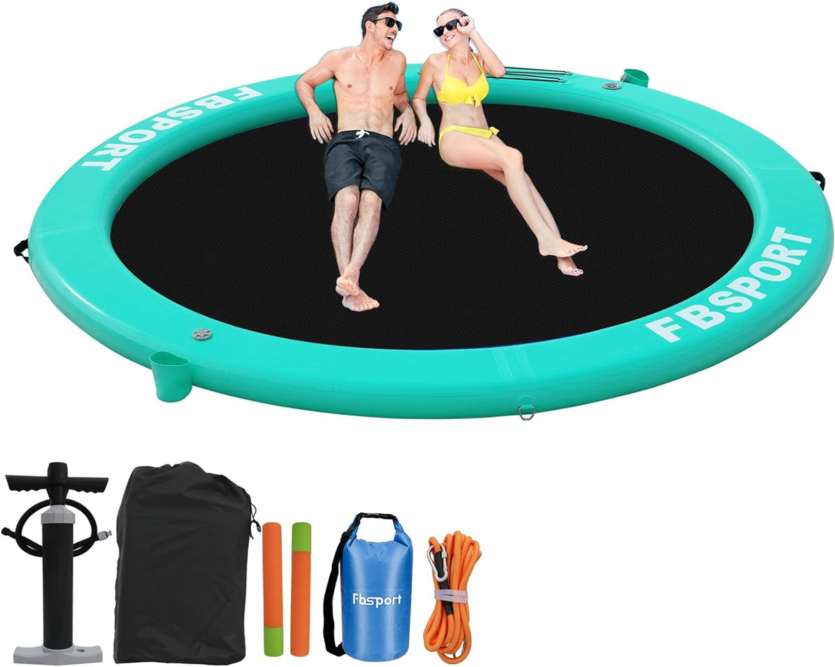 2026 Aufblasbares Dock, schwimmende Plattform, 2,44 m aufblasbares Wasserhängematten-Schwimmdeck für See mit Getränkehalter, runder Schwimmring, Schwimmfloß, Liegeinsel, Plattformpolster