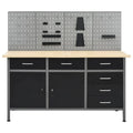 2026 Etabli avec 4 panneaux muraux table de travail poste de travail stockage rangement d'outils 160 cm garage atelier pieds réglables en hauteur 02_0003666 -