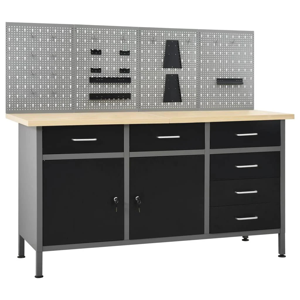 2026 Etabli avec 4 panneaux muraux table de travail poste de travail stockage rangement d'outils 160 cm garage atelier pieds réglables en hauteur 02_0003666