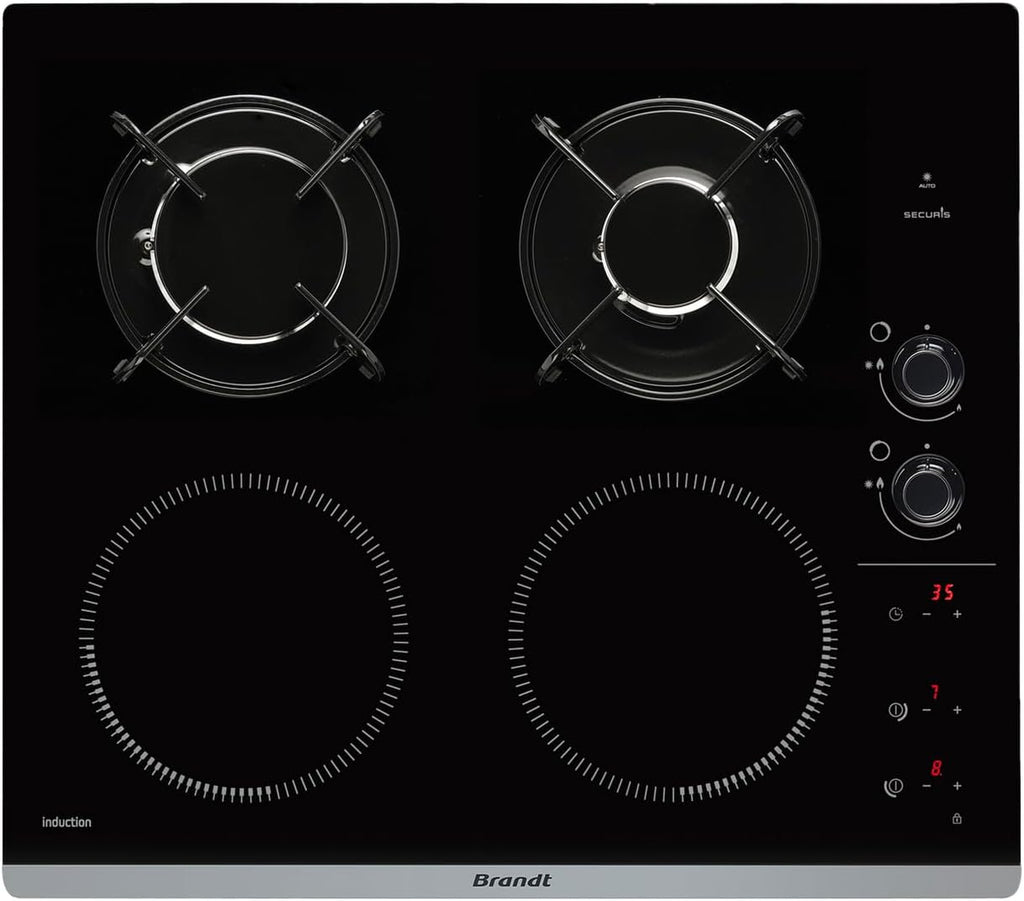 2026 2025 Brandt BPI6413BM – Table de Cuisson Mixte Induction & Gaz, 4 Foyers, 9 Niveaux, Édition Limitée