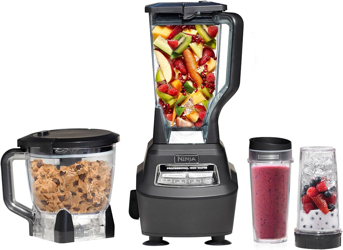 2026 2025 Ninja Mega Kitchen System, 1500W, Blender XL 72 oz et Robot Culinaire 8 Tasses avec (2) Gobelets To-Go 16 oz, Technologie Total Crushing - Smoothies, Glace Pilée, Purées, Pâte & Plus, Noir, BL770