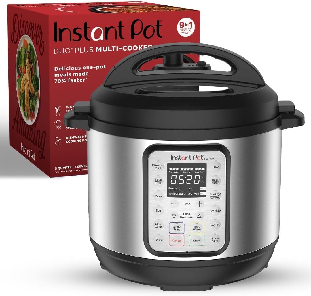 2026 2025 Instant Pot Duo Plus 9-en-1 Multicuiseur, Autocuiseur, Slow Cooker, Cuiseur de Riz, Vapeur, Sauté, Yaourtière, Maintien au Chaud et Stérilisateur, Application Incluse avec Plus de 800 Recettes, Acier Inoxydable, 6 Quarts